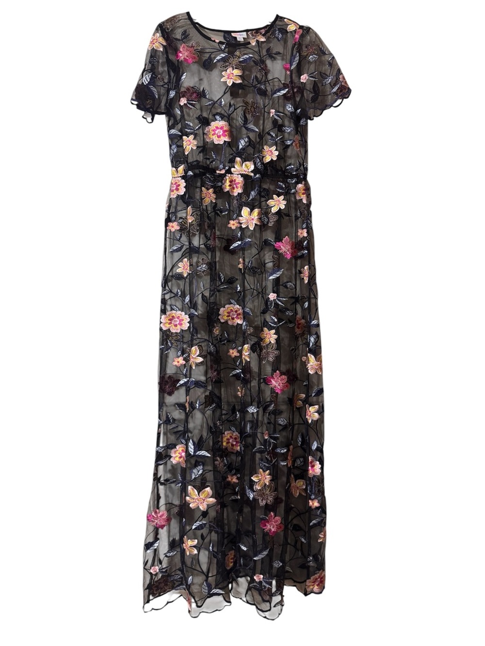 NWOT LuLaRoe Deanne II sheer black maxi dress featuring colorful floral size XL